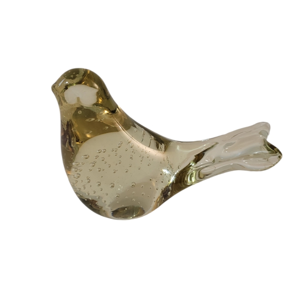 Art Glass Bird Paperweight Bubbles